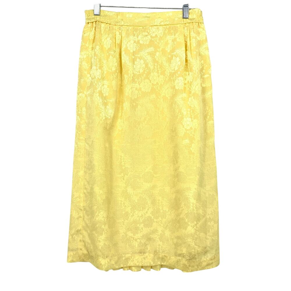 Vintage Midi Skirt Womens Size 28" 6 Yellow Jacquard Back Pleated Details